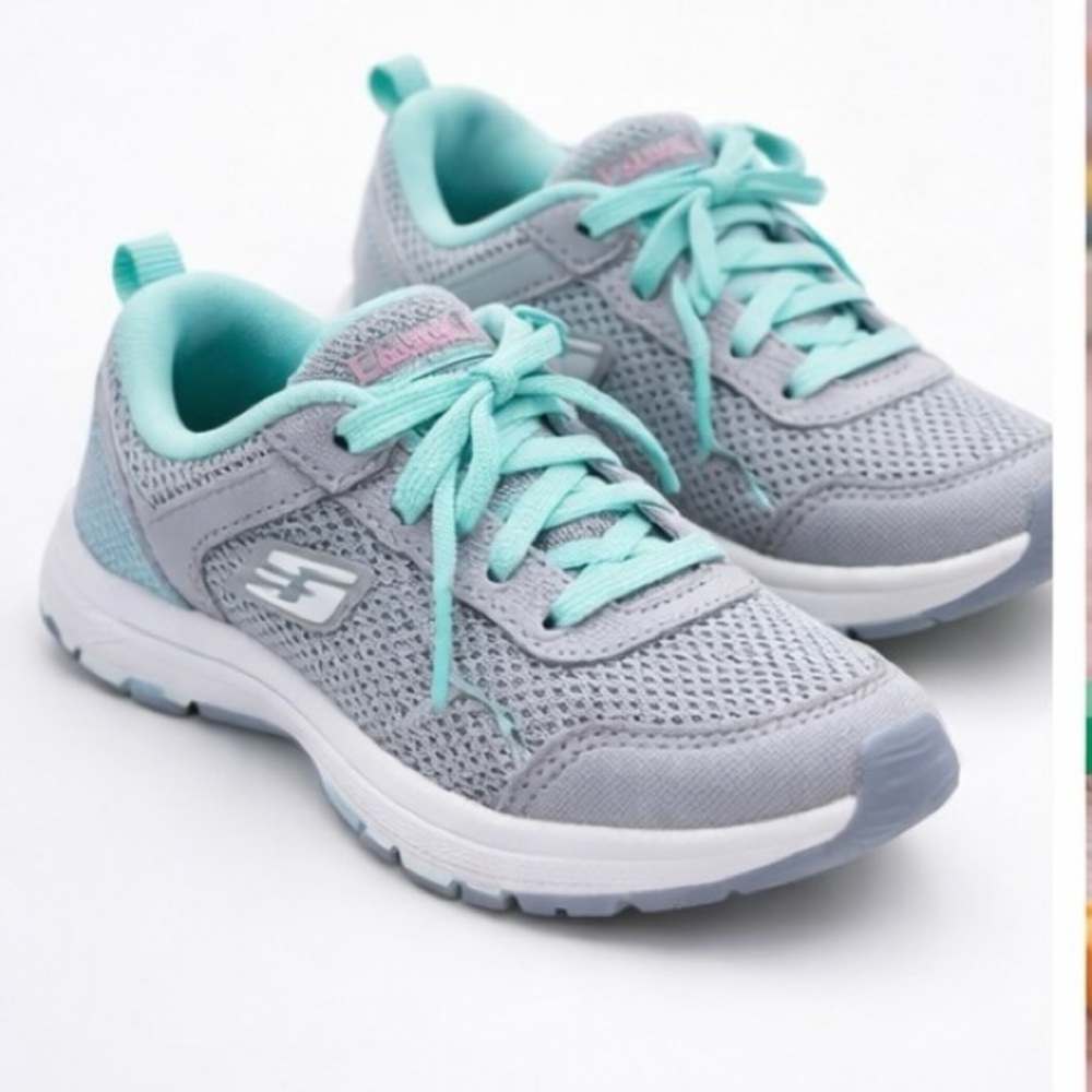 Brand New, Skechers Girls' Silver and Teal Sneakers